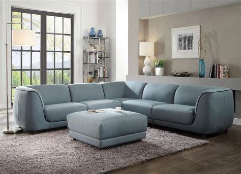 Acme 53725 Adina Light Blue Fabric Sectional Sofa Set 5Pcs Contemporary Casual - Sofas ...