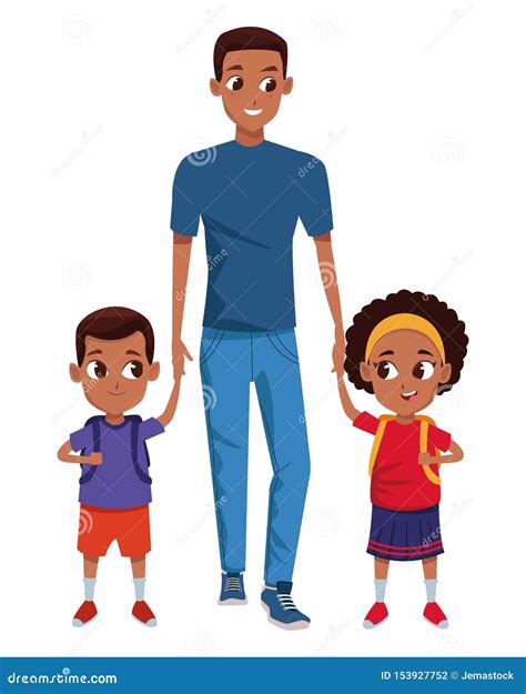 Family Single Parent with Childrens Cartoon Stock Vector - Illustration of adultt, afroamerican ...