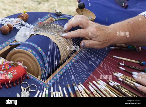 Bobbin lace making Stock Photo - Alamy