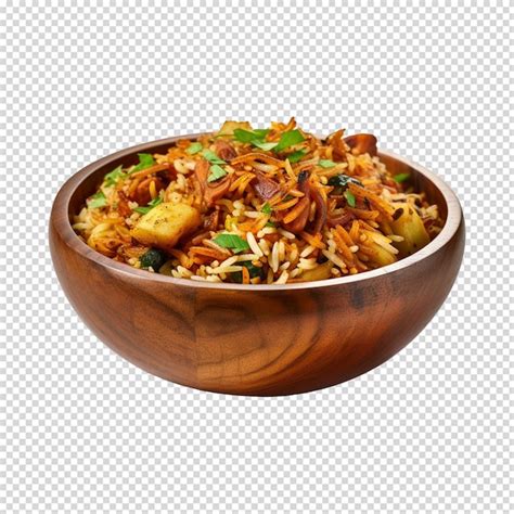 Premium PSD | Delicious vegetable biryani in a bowl on white