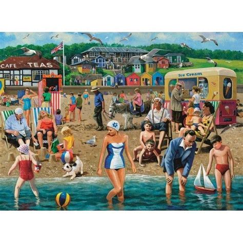 At the Beach Jigsaw - Pieces - Jigsaw Puzzles THW | Nostalgic art, Beach, British seaside