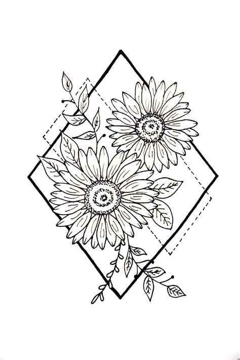 DIGITAL FILE: Geometric Diamond Sunflower Tattoo Design Sunflower Drawing - Etsy | Back of leg ...