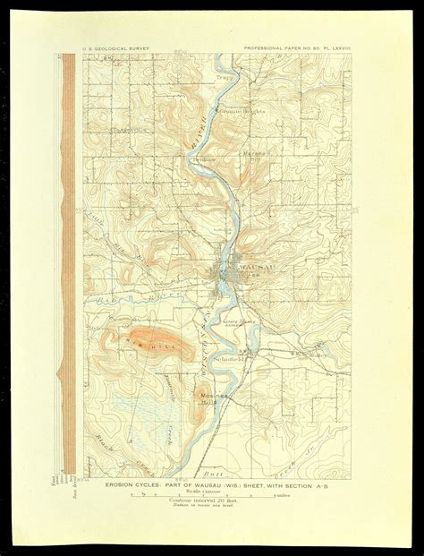 Wausau Map of Wausau Wisconsin Topographic Print Antique | Etsy