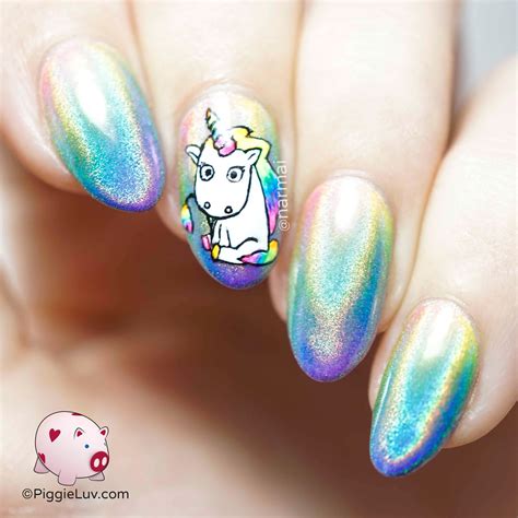 PiggieLuv: Holo rainbow unicorn nail art