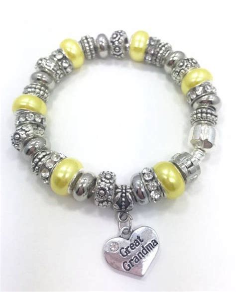 Great Grandma Charm Bracelet Silver Heart Charms, Rhinestone Bead ...