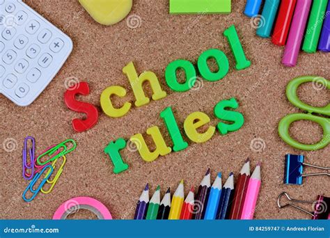 School rules words on cork stock image. Image of closeup - 84259747