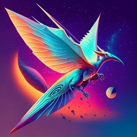 Fantasy Illustration of a Flying Hummingbird with a Moon in the Background. Generative AI Stock ...