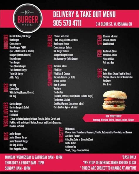 Menu of Mr. Burger in Oshawa, ON L1J 1R2