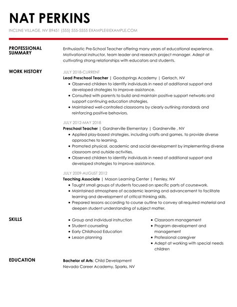 Preschool Teacher Resume Example | MyPerfectResume