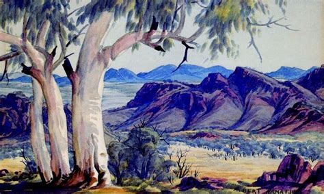 Albert Namatjira (1902 - 1959) Ghost Gums, MacDonnell Ranges (24 by 40 cm). | Живопись