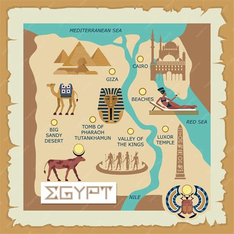 Premium Vector | Egypt ancient map Egyptian travel landmark African country Cairo or Luxor ...