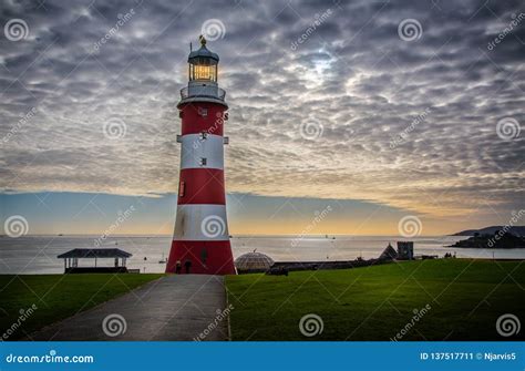 Lighthouse on Plymouth Hoe at Sunset Taken at Plymouth, Devon, UK Stock ...