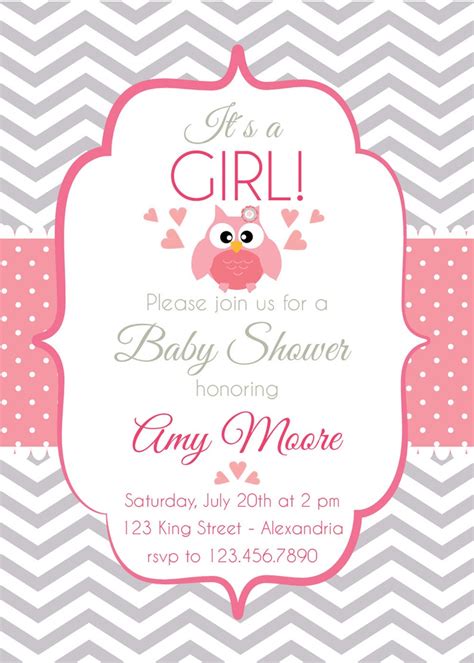 Baby Shower Invitation. Baby Girl. Chevron Style Babyshower | Etsy