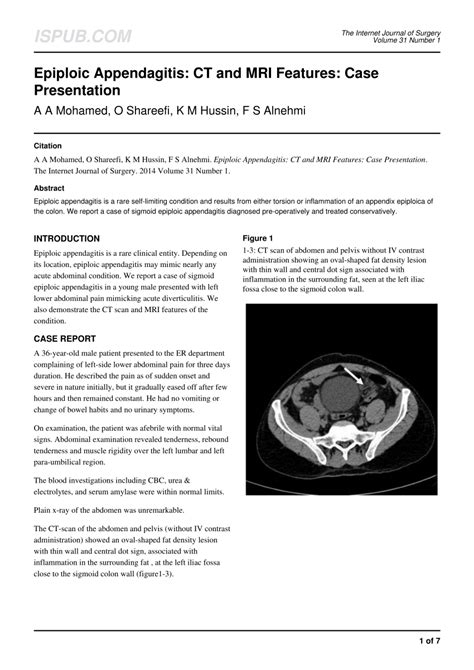 (PDF) Epiploic Appendagitis: CT and MRI Features: Case Presentation