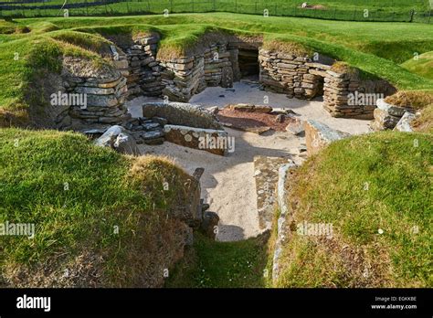 The neolithic village ruins of Skara Brae, circa 2,500, a UNESCO World ...