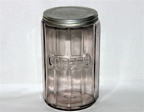 Antique Blown Ribbed Glass COFFEE Canister, Hoosier Canister, Purple Sun Glass
