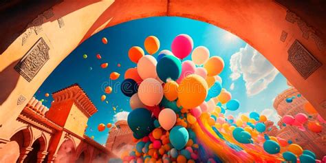 Holi Decorations with Flower Garlands and Balloons Generative AI Stock Illustration ...