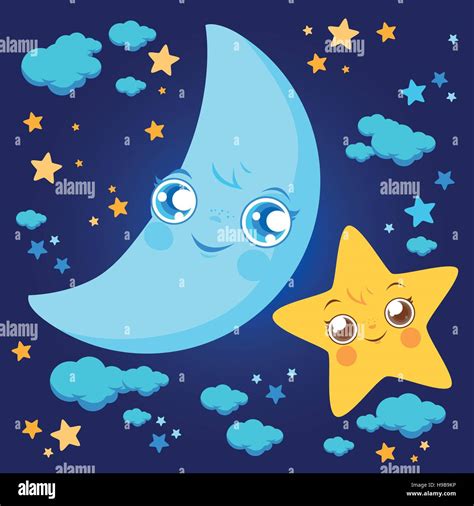 Cartoon moon stars and clouds Stock Vector Image & Art - Alamy