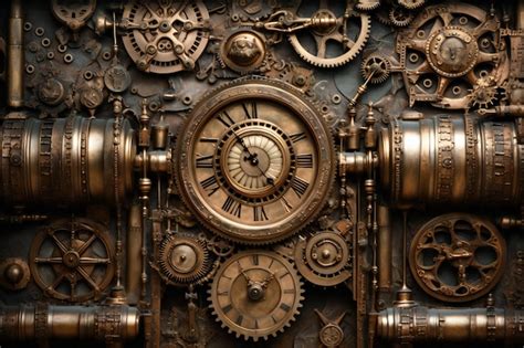 Premium Photo | Steampunk ancient gears with retro clock