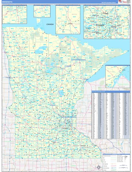 Minnesota Zip Code Wall Map Basic Style by MarketMAPS - MapSales