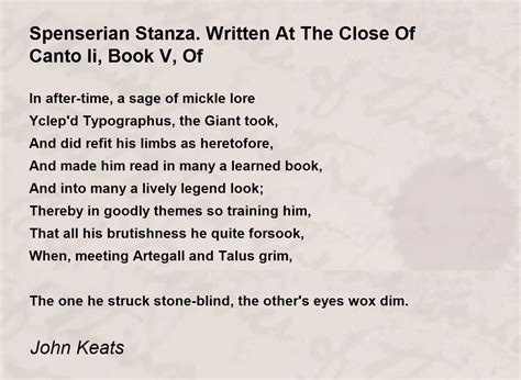 Spenserian Stanza. Written At The Close Of Canto Ii, Book V, Of Poem by John Keats - Poem Hunter