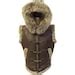 Men's Vintage Brown Leather Fur Vest With Removable Raccoon Fur Hood Handmade Sheepskin Hooded ...