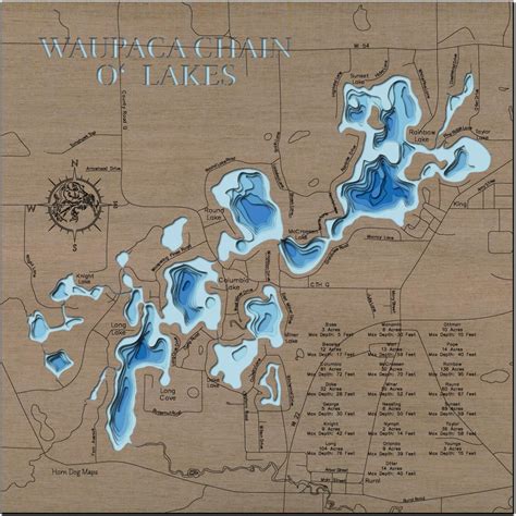 Waupaca Chain O' Lakes in Waupaca County, WI – Horn Dog Maps