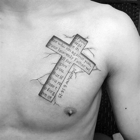 a man with a cross tattoo on his chest