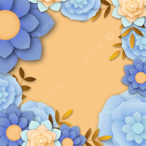 Blue High End Paper Cut Style Floral Border Background, Blue, Apricot, Paper Cut Style ...