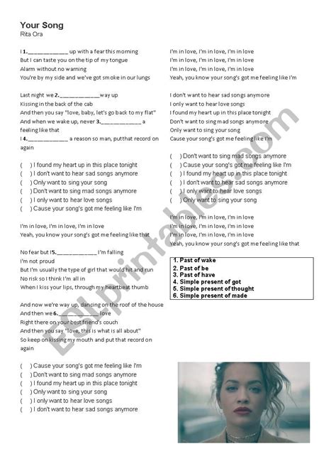 Your song - Rita Ora - ESL worksheet by bigben18