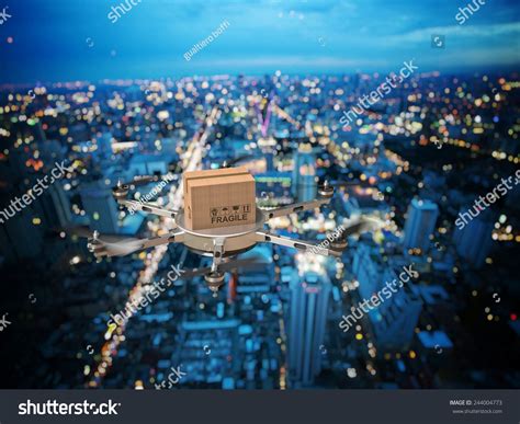 3d Image Futuristic Delivery Drone Night Stock Illustration 244004773 ...