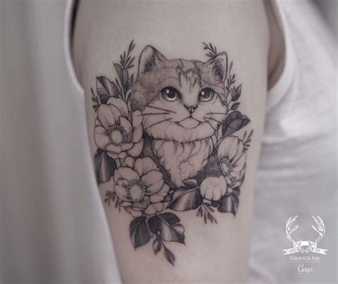 30 best Cats And Flower Tattoos images on Pinterest | Tattoo cat, Cat ...