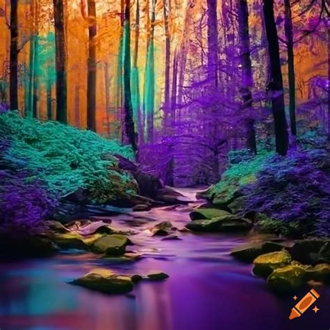 Colorful forest stream on Craiyon