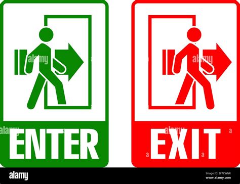 Entry and exit signs with a man silhouette. Vector pictograms Stock ...