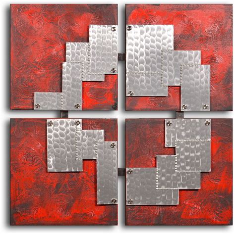 MyArtOutlet.com - Handcrafted "Tin pieces on red" Metal on Canvas, $189.00 (http://www ...