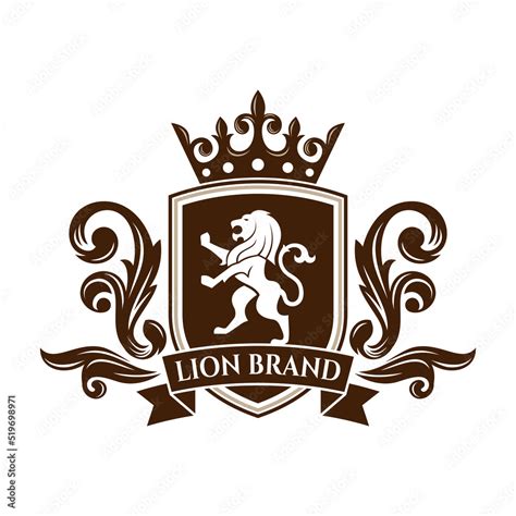 Luxury Lion crest heraldry logo. Elegant gold heraldic shield icon. Premium brand identity ...