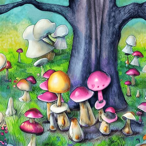 Alice in Wonderland with Mushrooms Watercolor Painting · Creative Fabrica