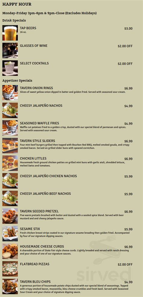 The Tavern Grill menus in Fargo, North Dakota, United States