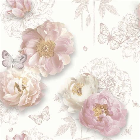 Arthouse Flower Garden Blush Wallpaper | Wilko