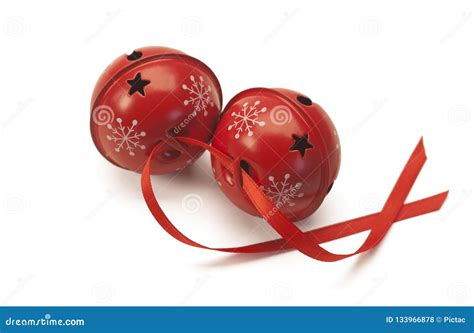 Red Jingle Bells with Red Ribbon Stock Photo - Image of noel, holiday ...