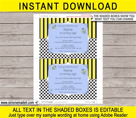 Bee Party Invitations Template | Printable Birthday Party Invite