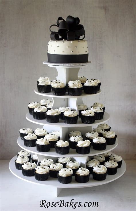 Black & White Wedding Cake and Cupcake Tower