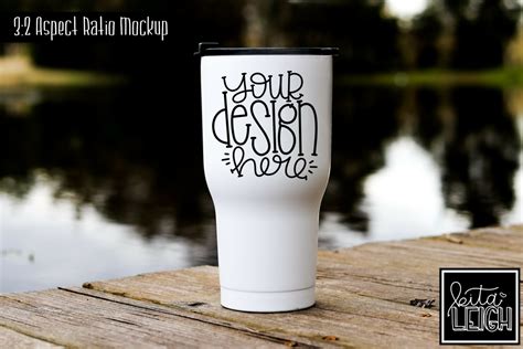 White Stainless Steel Tumbler Lake Mockup