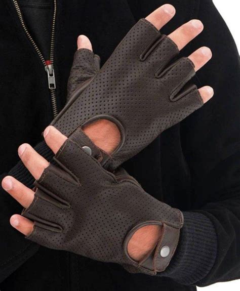 Men's Brown Fingerless Leather Work Gloves