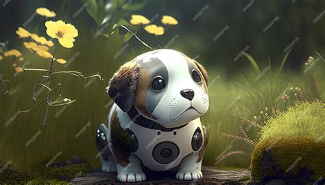 Premium Photo | Cute robot dog digital art illustration Generative AI