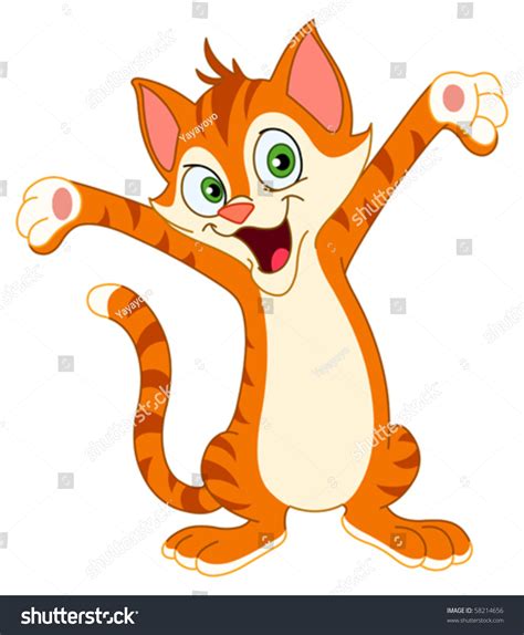 Happy Cat Raising His Hands Stock Vector Illustration 58214656 ...