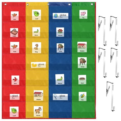 Buy Woanger Double Sided Pocket Chart Colorful 4 Column Pocket Chart for Classroom Rainbow ...