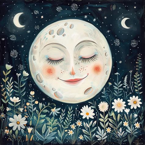 Whimsical Full Moon With Face Art Free Stock Photo - Public Domain Pictures