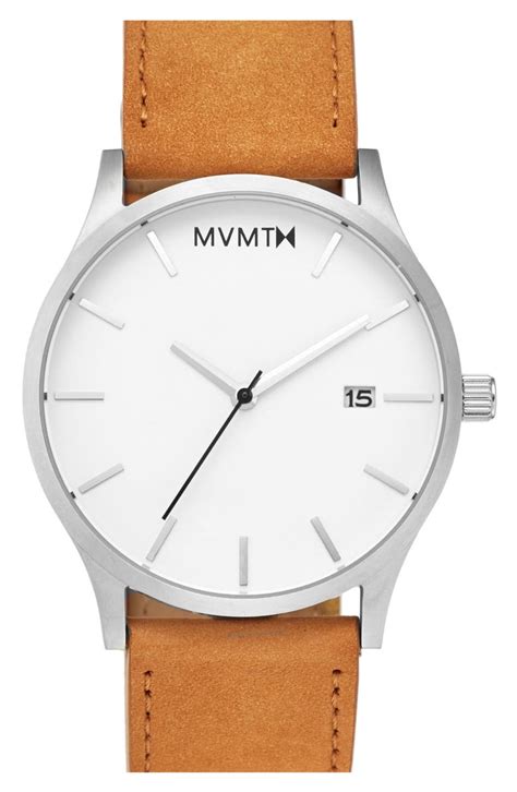 MVMT Leather Strap Watch, 45mm | Nordstrom