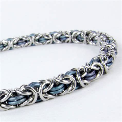 Chainmaille Bracelet Welded-link Byzantine Pattern W/ Anodized Titanium ...